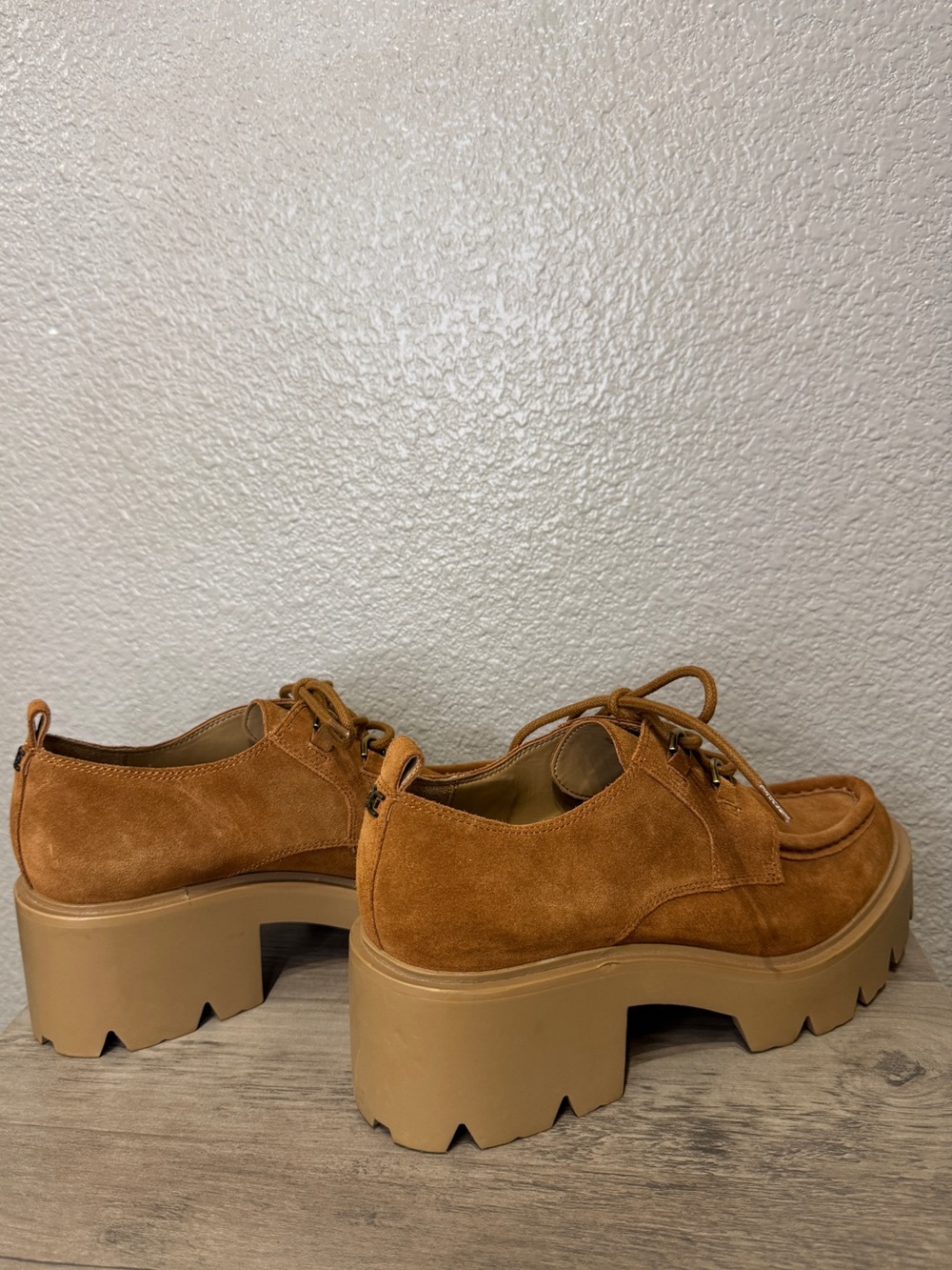 Sam Edelman Monna Cognac Suede Lug Sole Platform Oxford Shoes Size 9 - Picture 4 of 8